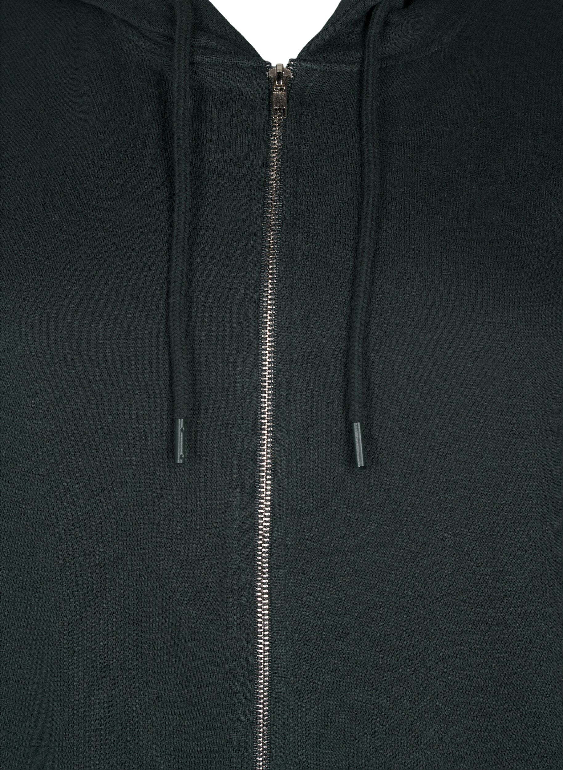 Zizzi Cardigan &agrave; capuche en coton molletonn&eacute;, Vert fonc&eacute;, Packshot image number 2