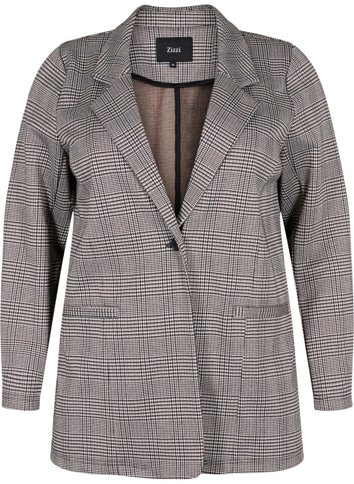Blazer à carreaux avec fermeture à boutons, Beige Brown Check, Packshot image number 0