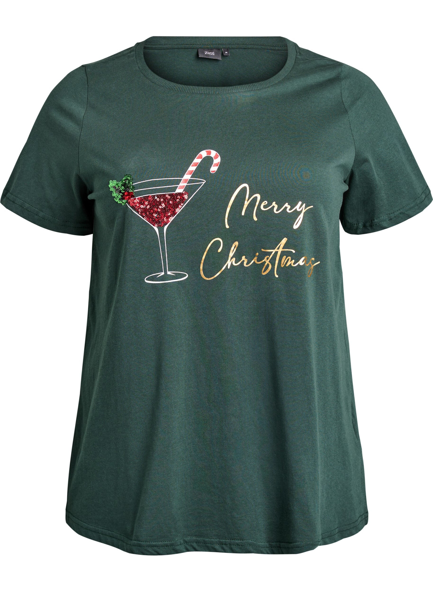 ZizziT-shirt de No&euml;l en coton bio, Vert fonc&eacute;, Packshot image number 0