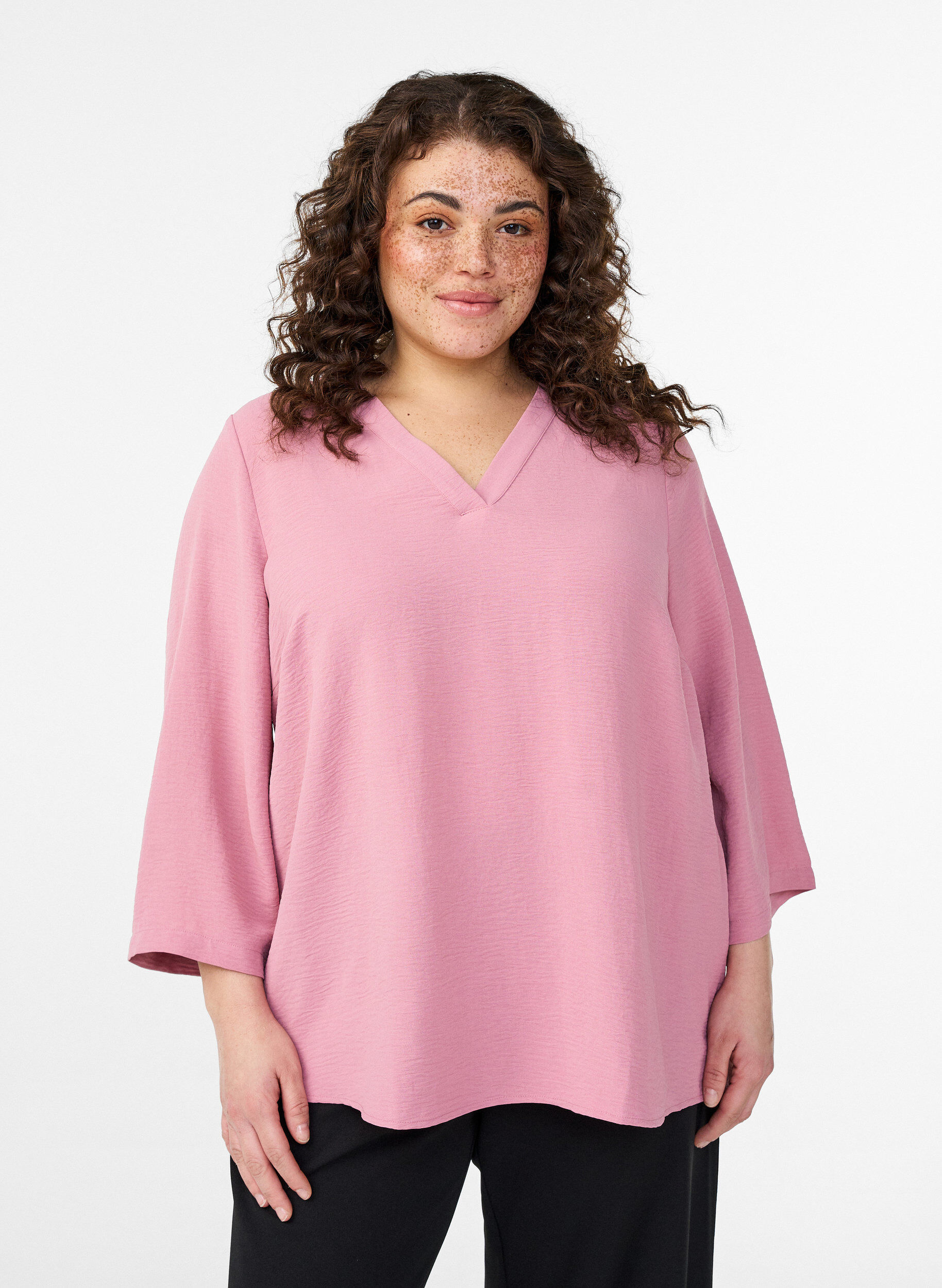 Blouse &agrave; manches 3/4, Rose, Model