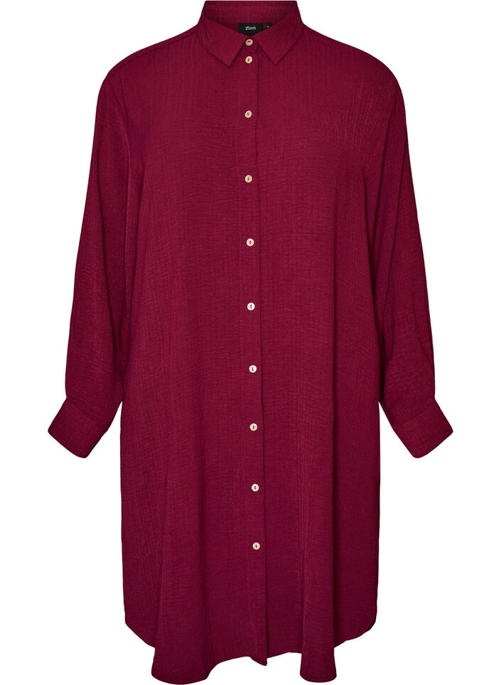 Chemise longue avec une texture l&eacute;g&egrave;re, Rouge, Packshot image number 0