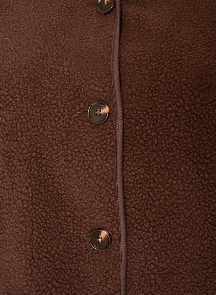 Veste teddy &agrave; col rond boutonn&eacute;e, Marron, Packshot image number 2
