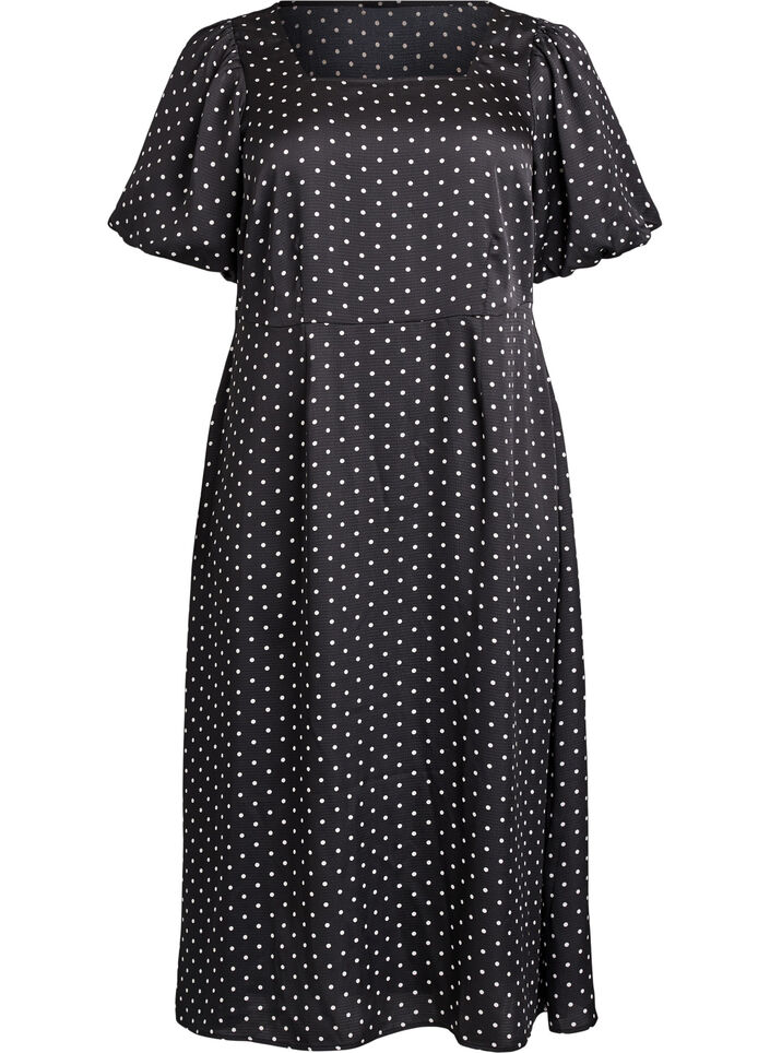 Robe midi &agrave; pois avec encolure carr&eacute;e, Noir, Packshot image number 0