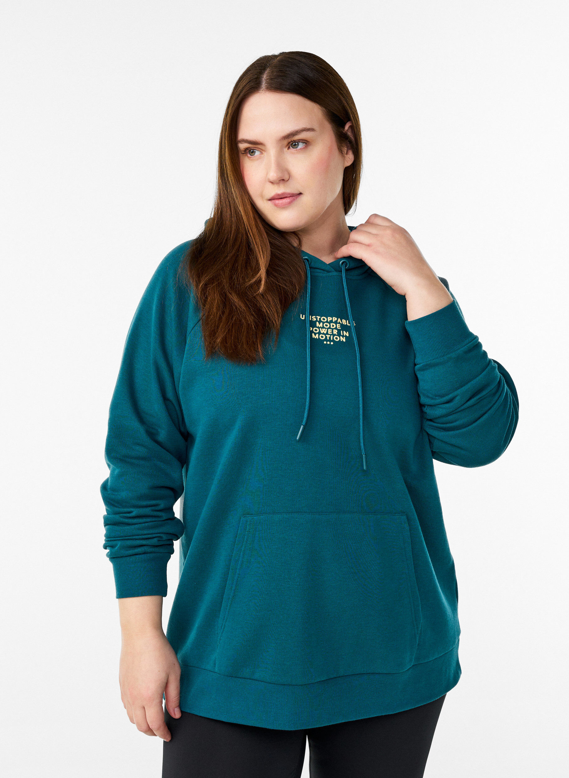 Sweat &agrave; capuche avec motif brod&eacute; devant, Vert, Model