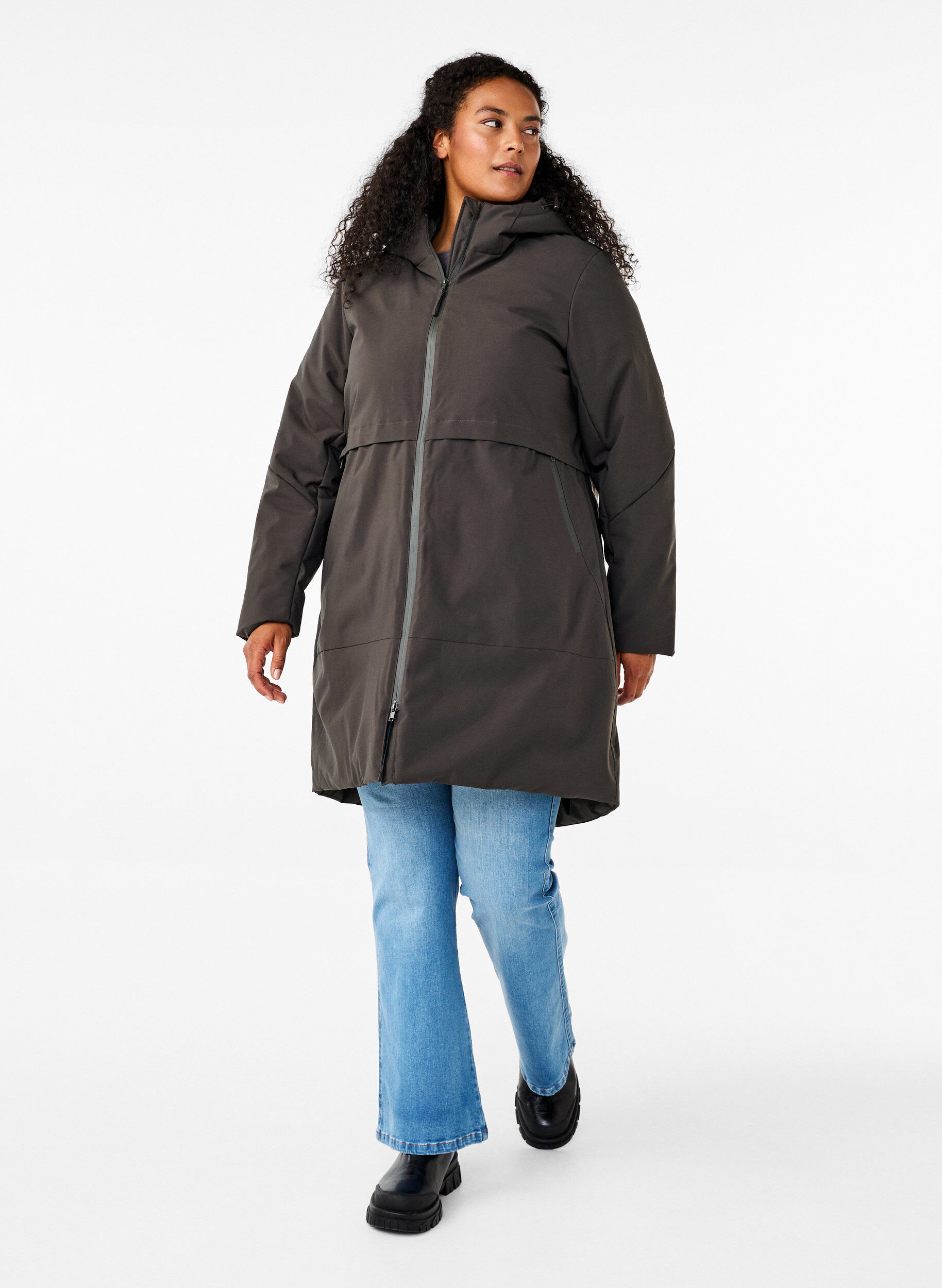 Zizzi Veste d'hiver avec taille ajustable, Gris anthracite, Model image number 1