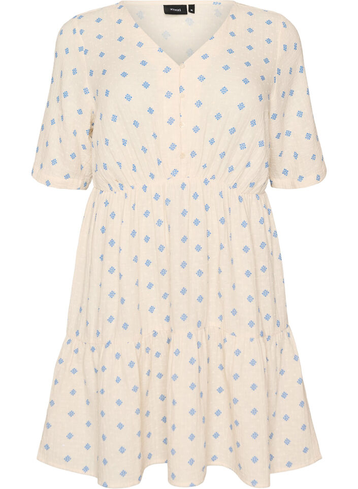 Robe imprim&eacute;e en coton avec une taille &eacute;lastique, Beige, Packshot image number 0