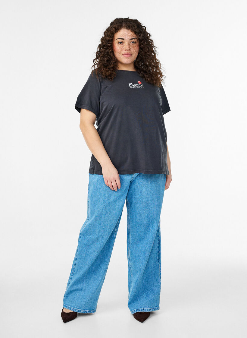 T-shirt en coton avec imprim&eacute; devant et dos, Gris anthracite, Model image number 1