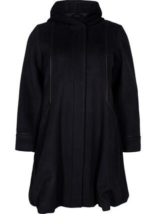 Veste en laine avec capuche, Black Solid, Packshot image number 0