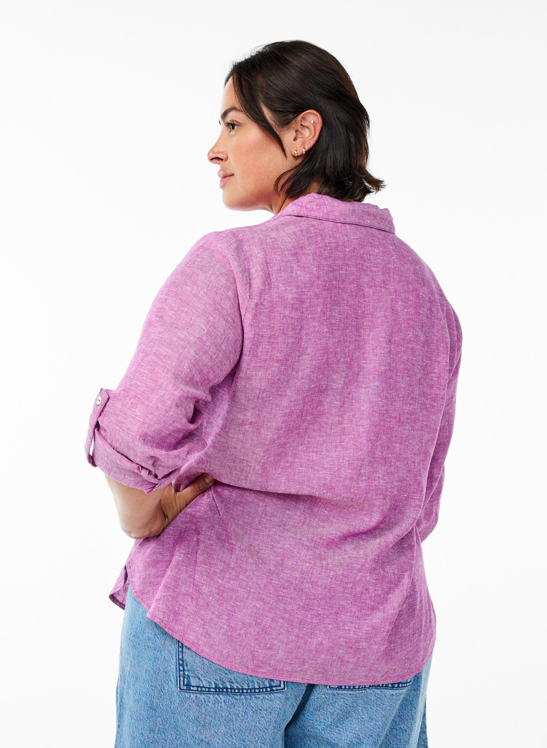 ZizziChemise en lin et viscose avec manches 3/4, Violet, Model image number 2