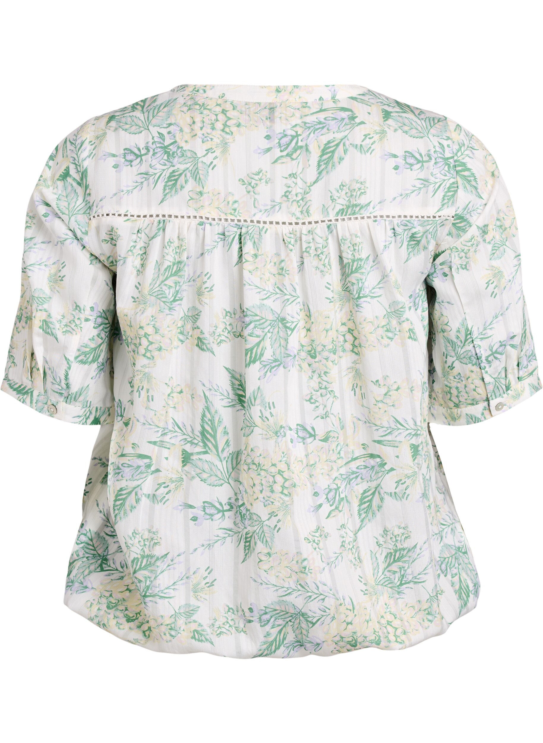 Zizzi Blouse imprim&eacute;e &agrave; manches 1/2, Blanc, Packshot image number 1