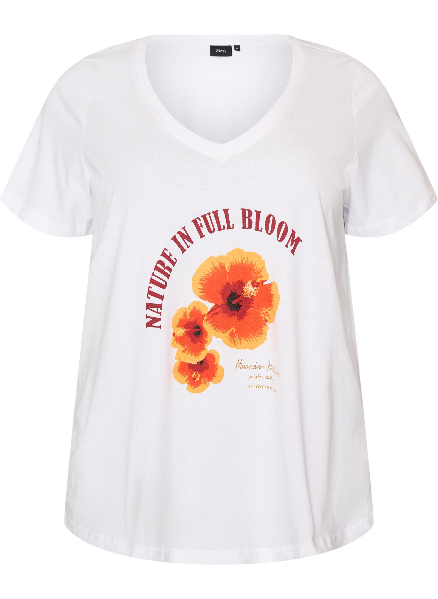 T-shirt en coton avec imprim&eacute; sur le devant et col en V