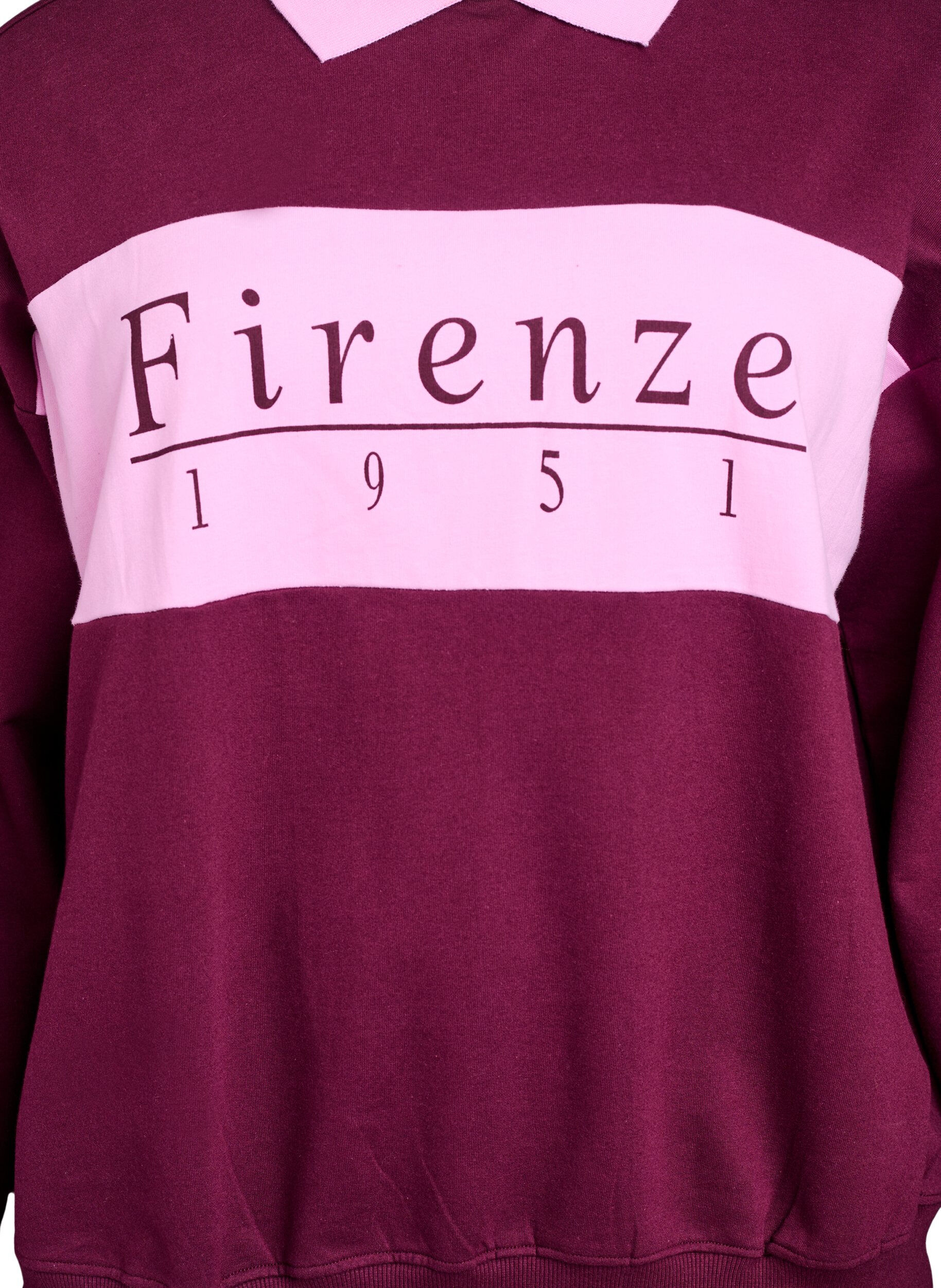 Zizzi Sweat-shirt en coton bio avec col et imprim&eacute; contrast&eacute;, Bordeaux fonc&eacute;, Packshot image number 2