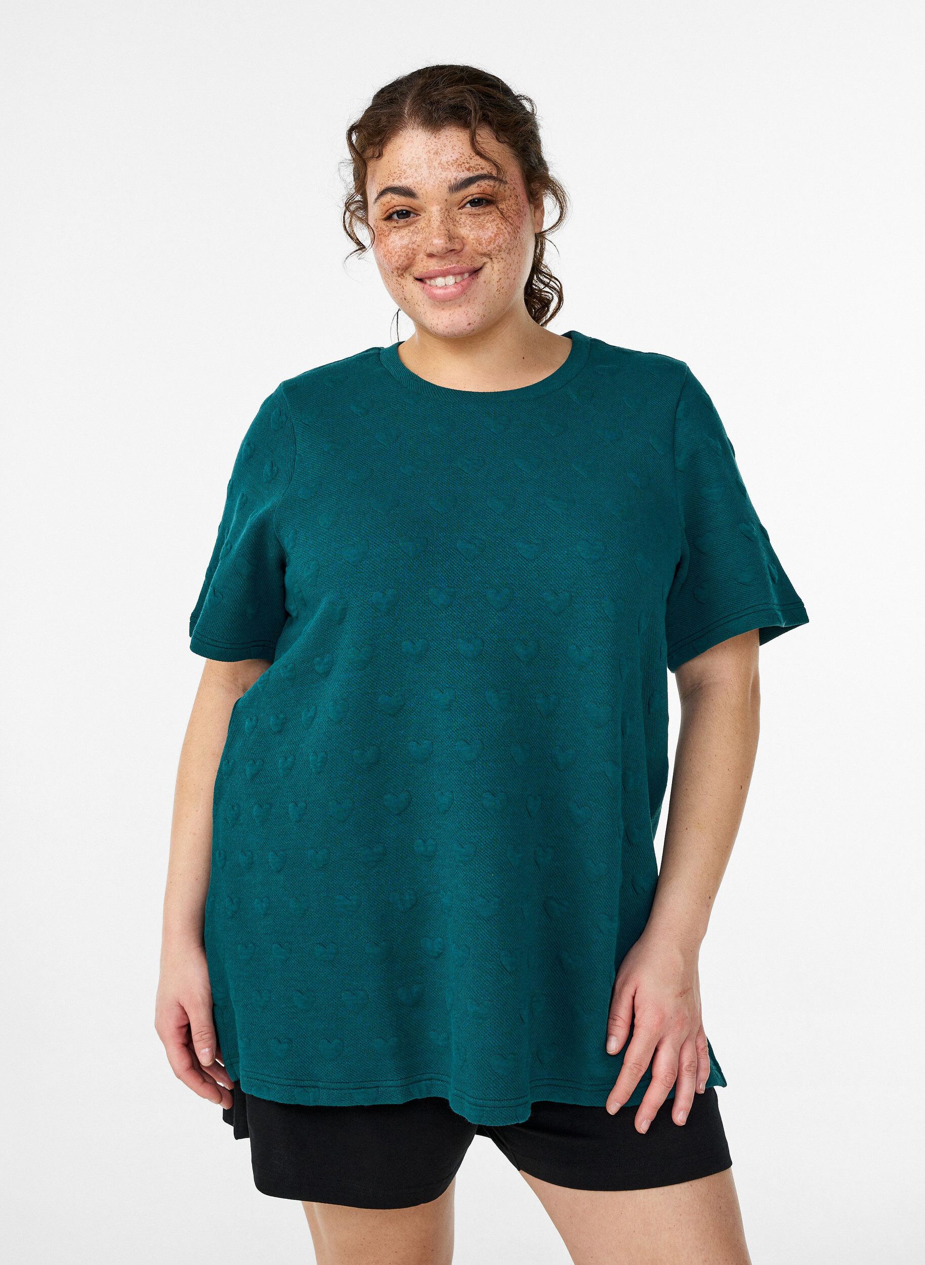 Zizzi T-shirt en jersey de coton gaufr&eacute;, Vert, Model image number 0