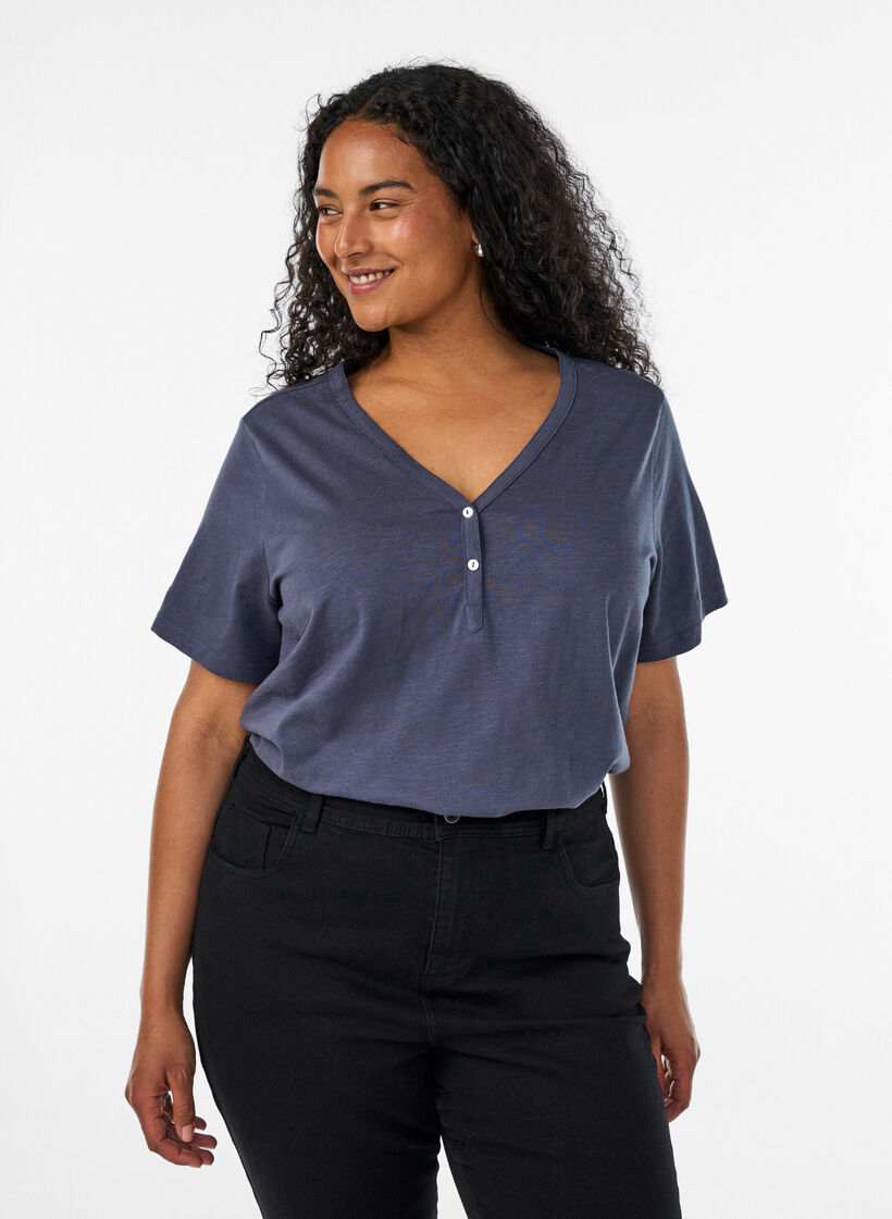T-shirt dot&eacute; de boutons, Gris bleut&eacute;, Model image number 0