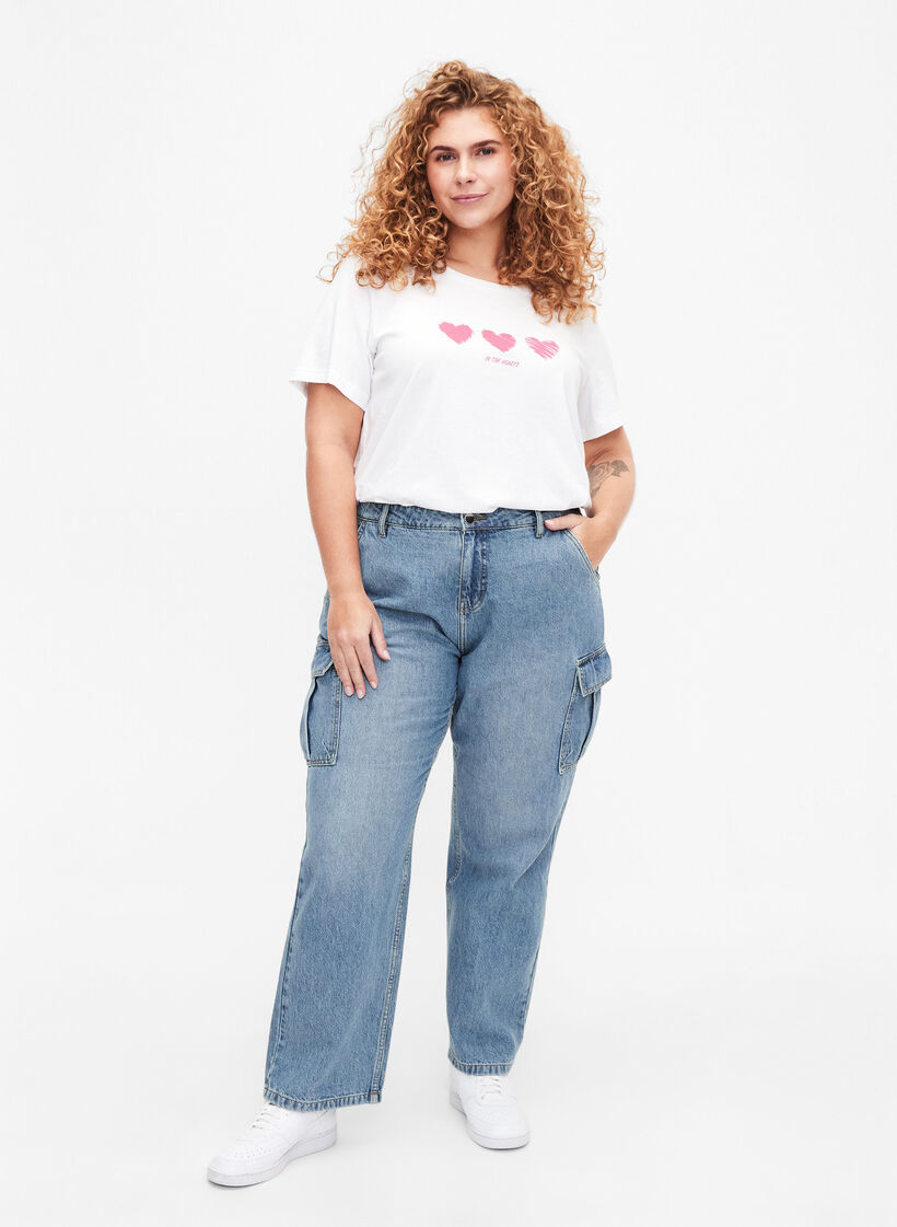 T-shirt en coton à col ras du cou avec impression, B. White W. Hearts, Model image number 2