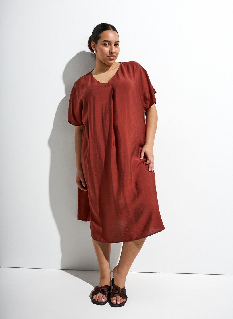 Robe &agrave; col en V en viscose, Bordeaux, Image image number 0