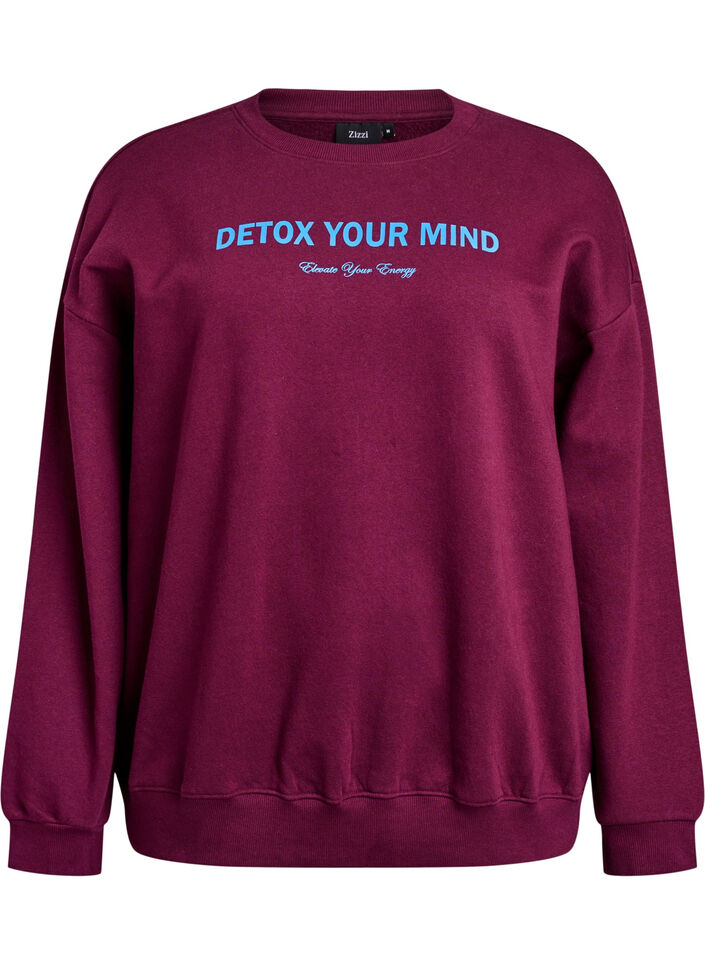 Sweat-shirt avec imprimé texte, Bordeaux foncé, Packshot image number 0
