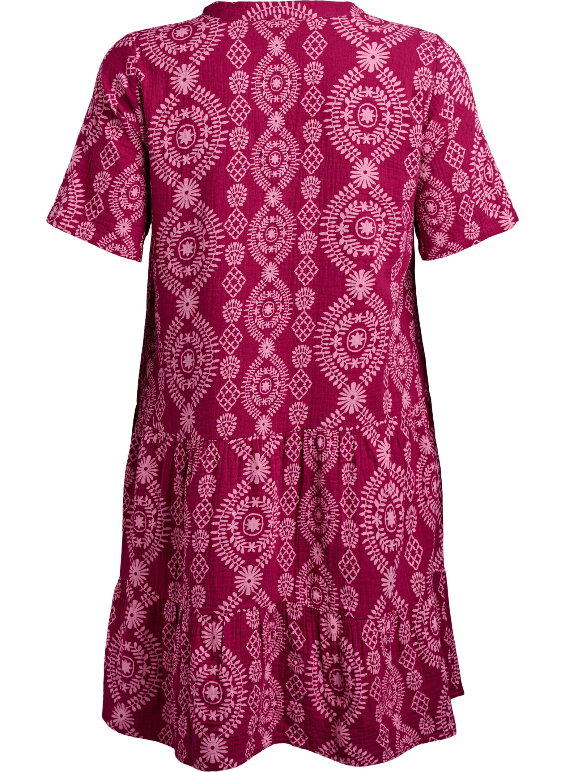 Zizzi Robe courte en mousseline de coton avec motif, 9992, Packshot image number 1