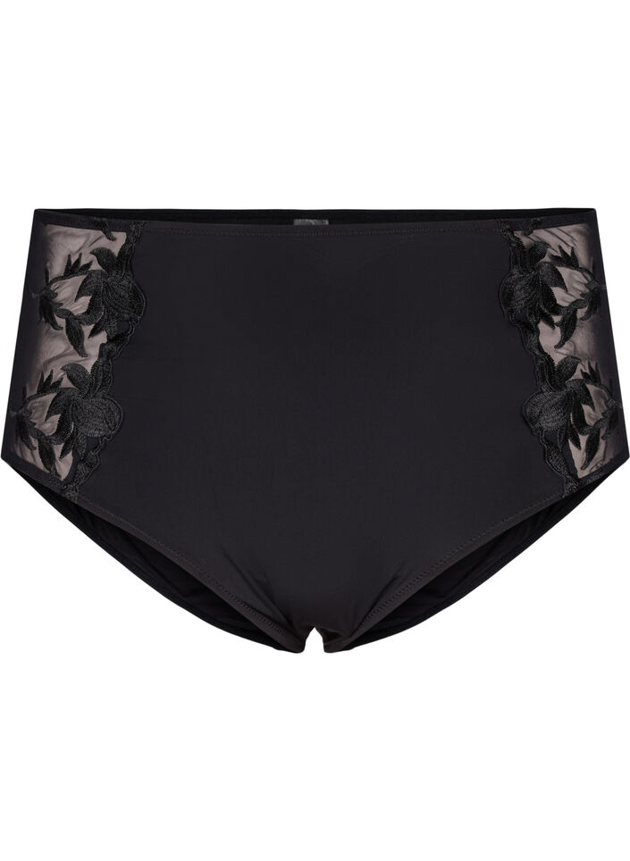 Slip hipster avec broderie et taille régulière, Black, Packshot image number 0