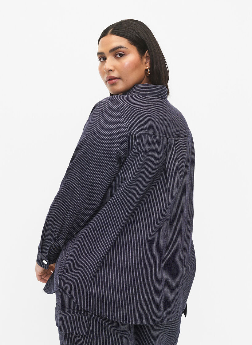 Chemise en coton à rayures, Dark Blue Stripe, Model image number 1