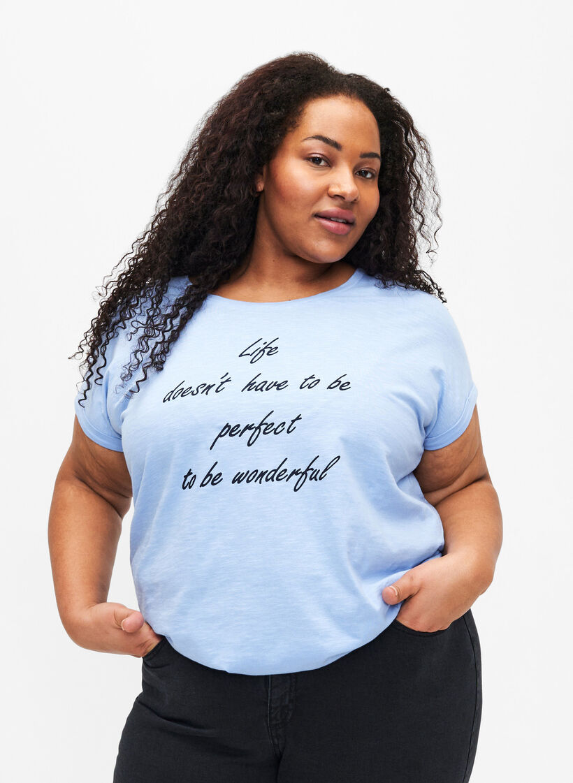 T-shirt imprimé en coton biologique, Serenityw.Navy Print, Model image number 0