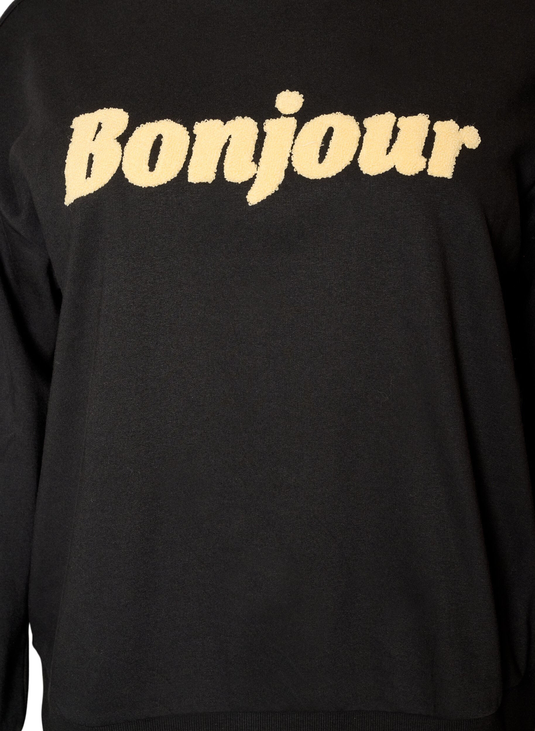 ZizziSweat-shirt avec inscription en boucl&eacute;, Noir, Packshot image number 2