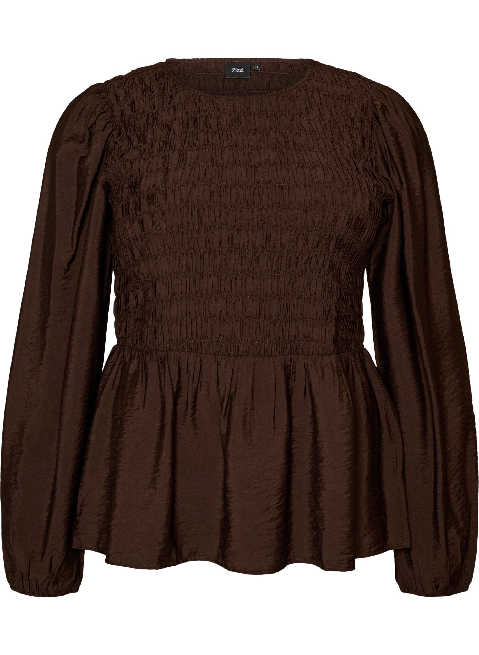 ZizziBlouse avec smocks et manches longues, Marron, Packshot image number 0