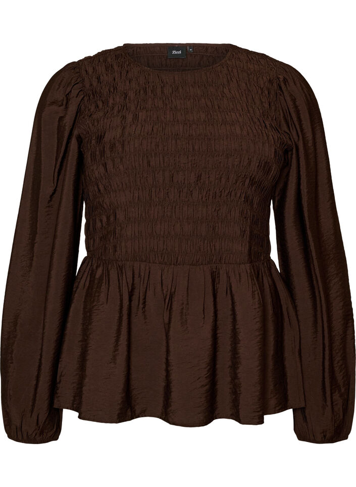 Blouse avec smocks et manches longues, Marron, Packshot image number 0