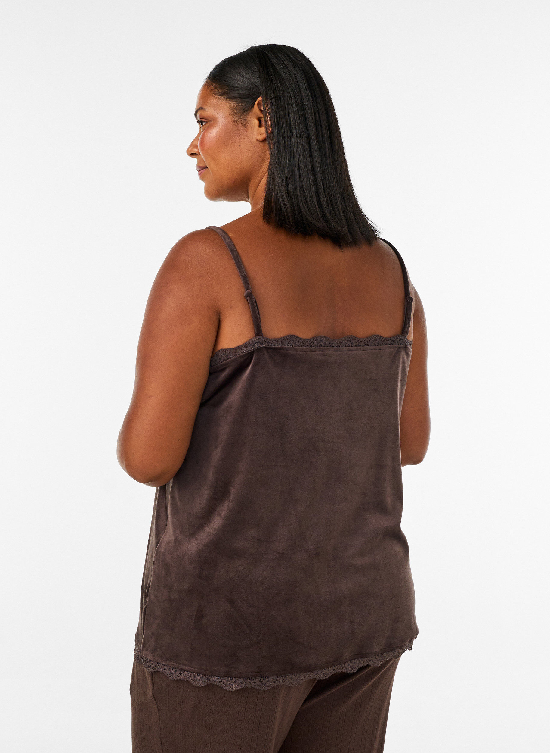 ZizziTop en velours avec bordure en dentelle, Marron, Model image number 2