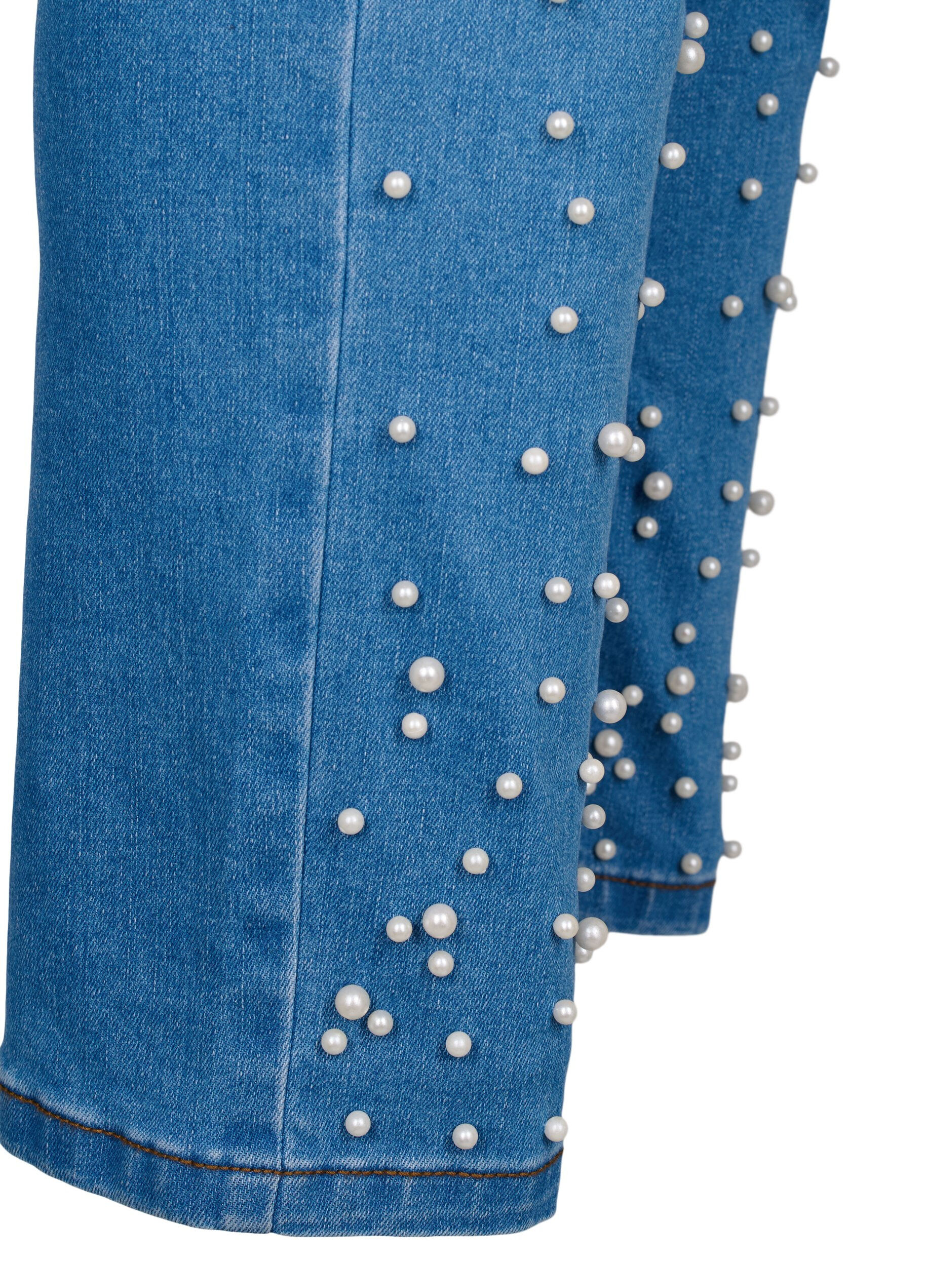 Zizzi Emily jeans coupe slim avec des perles, Light Blue, Packshot image number 3