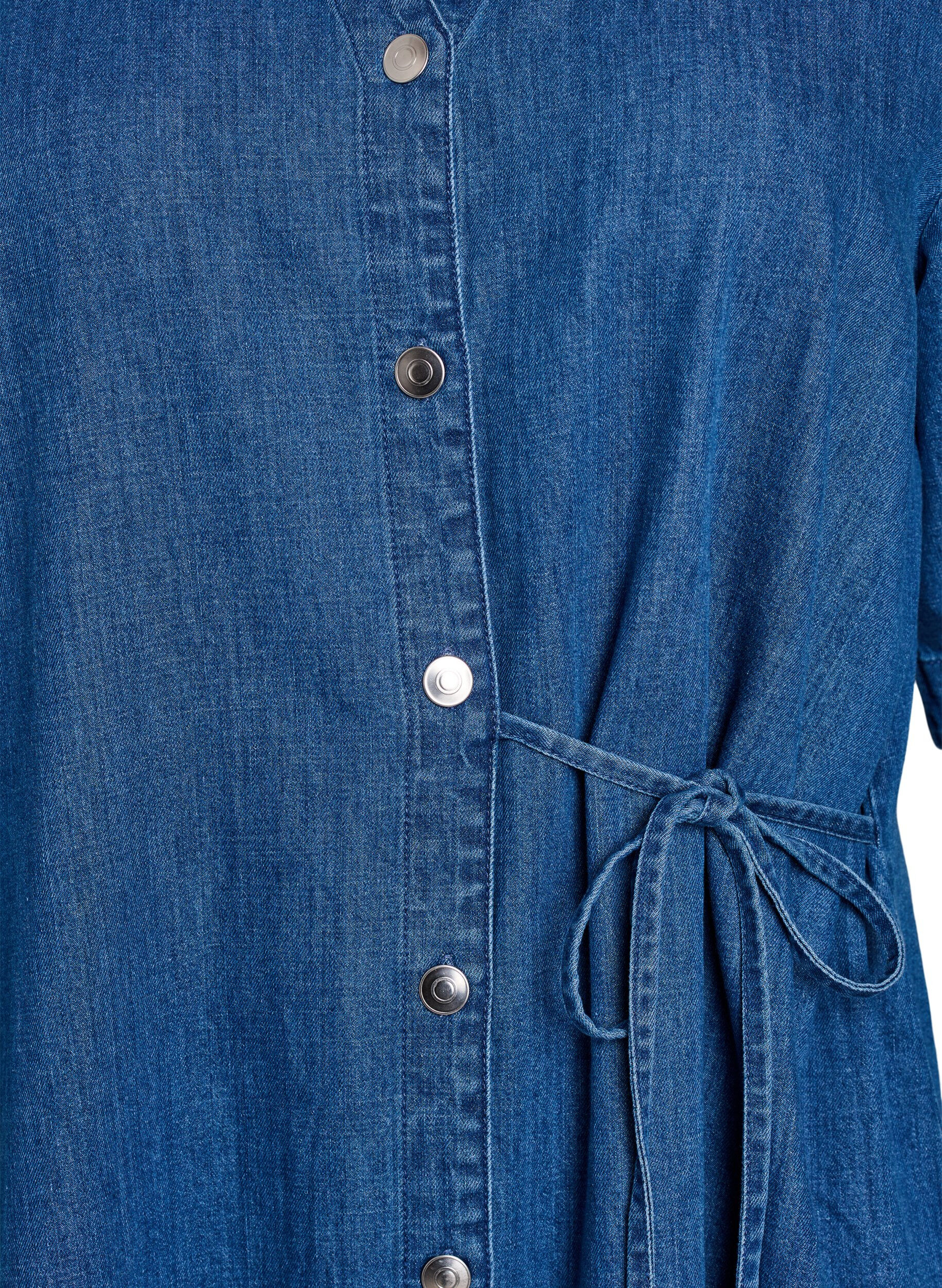 Zizzi Robe en jean avec boutons et lien &agrave; nouer, Bleu, Packshot image number 2