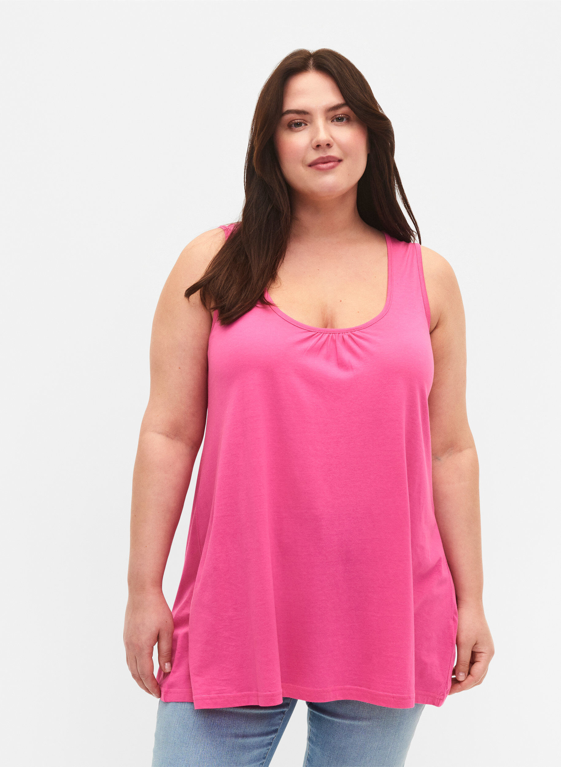 Zizzi Top avec forme en A et col rond, Shocking Pink, Model image number 0