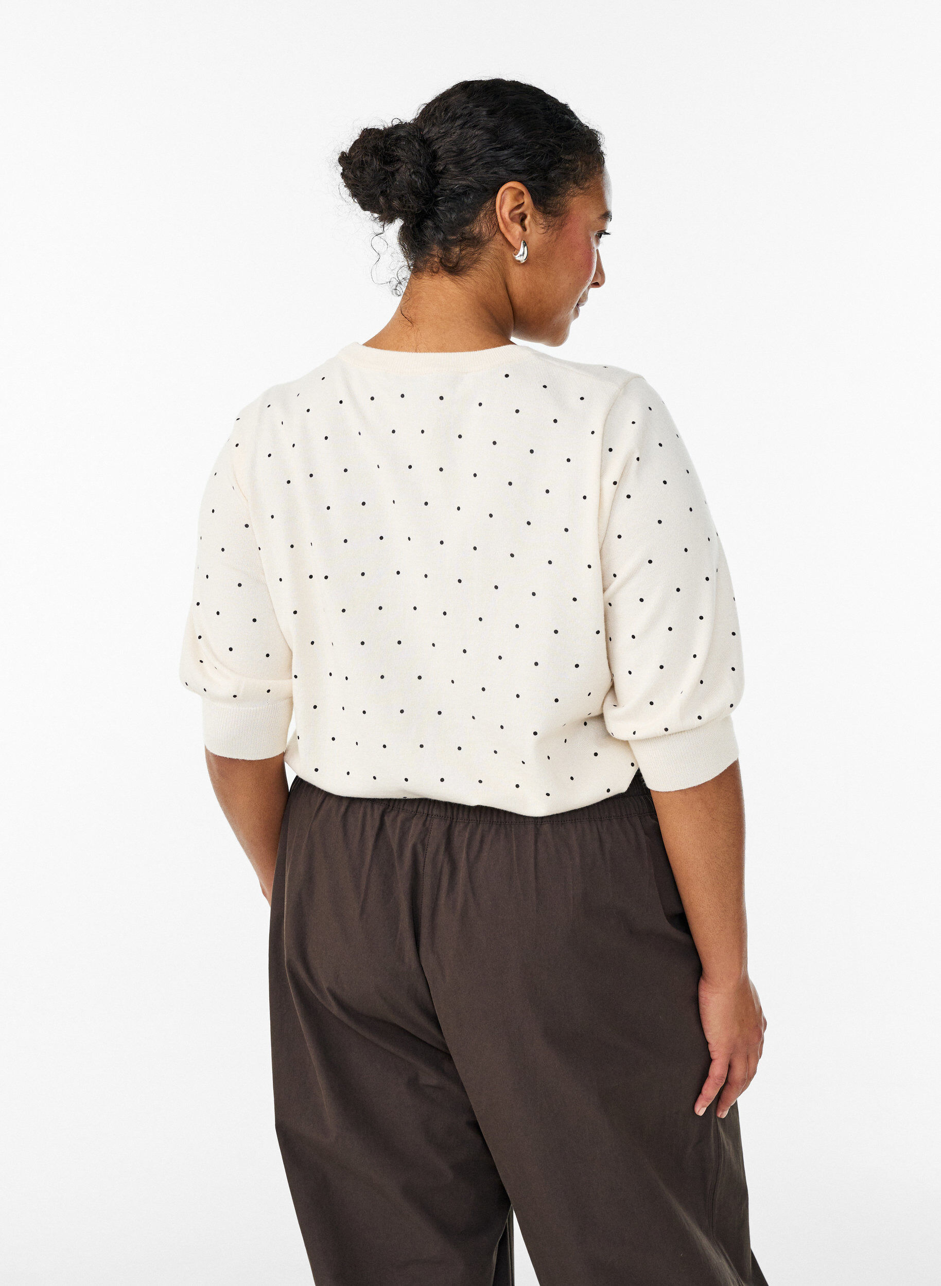 ZizziTop en maille &agrave; pois et manches courtes, Blanc, Model image number 1