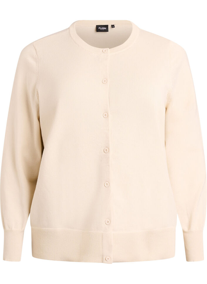 Cardigan en maille fine avec col rond, Beige, Packshot image number 0