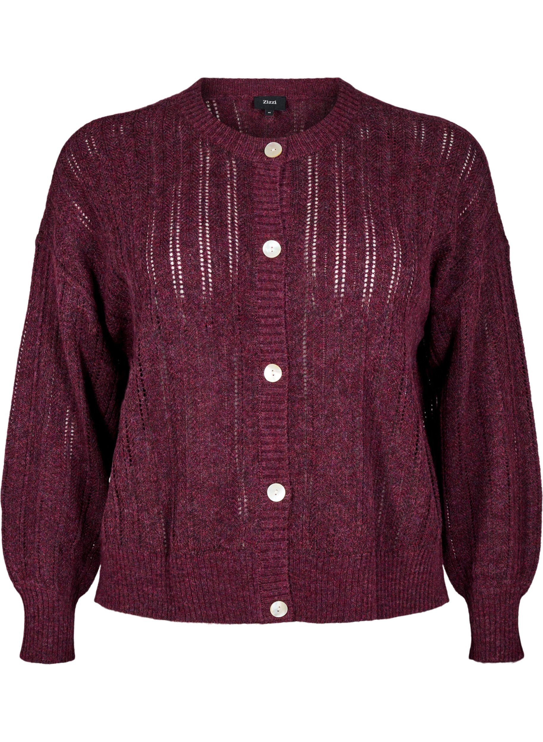Zizzi Cardigan en maille ajour&eacute;e, Bordeaux fonc&eacute;, Packshot image number 0