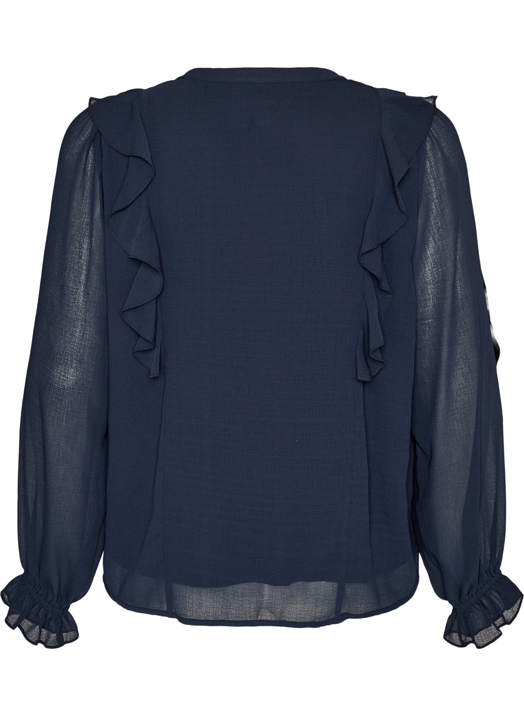 ZizziBlouse transparente avec volants et liens &agrave; nouer, Bleu, Packshot image number 1