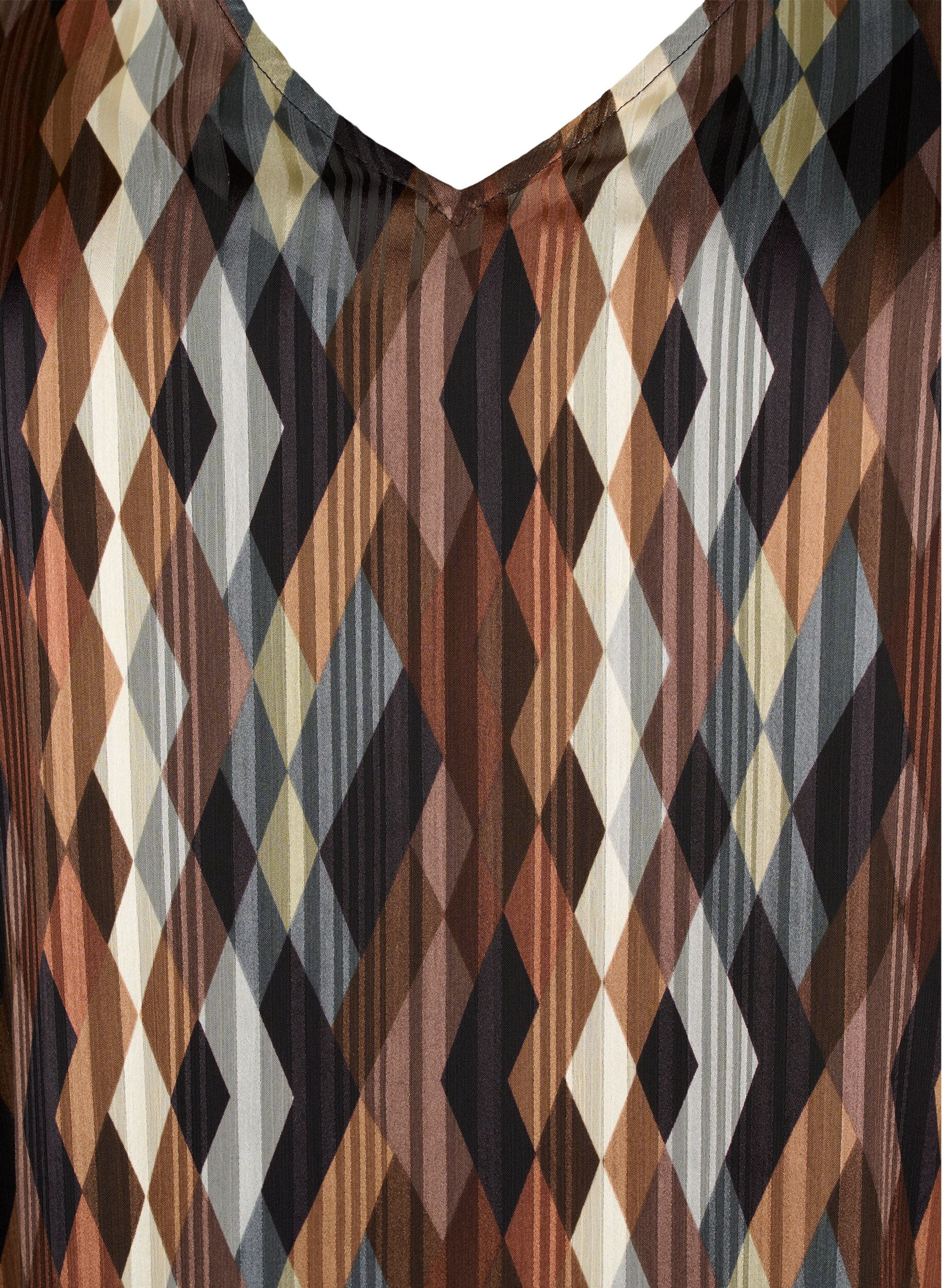 Zizzi Robes &agrave; manches longues avec encolure en V et imprim&eacute;, Earthy Zig Zag, Packshot image number 2