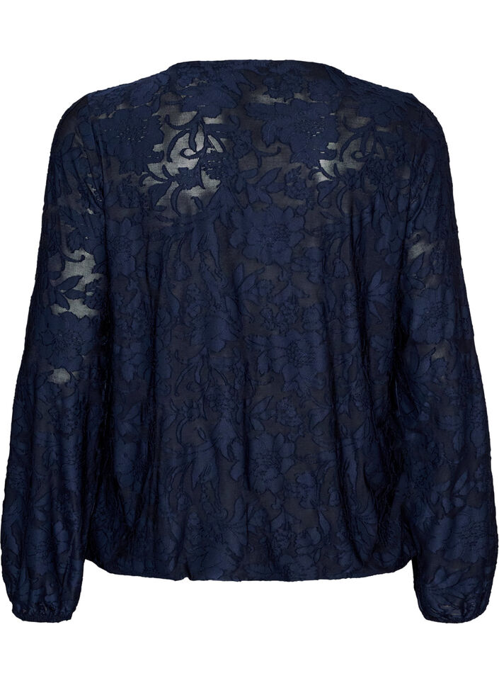 Blouse transparente avec texture florale et manches longues, Bleu, Packshot image number 1