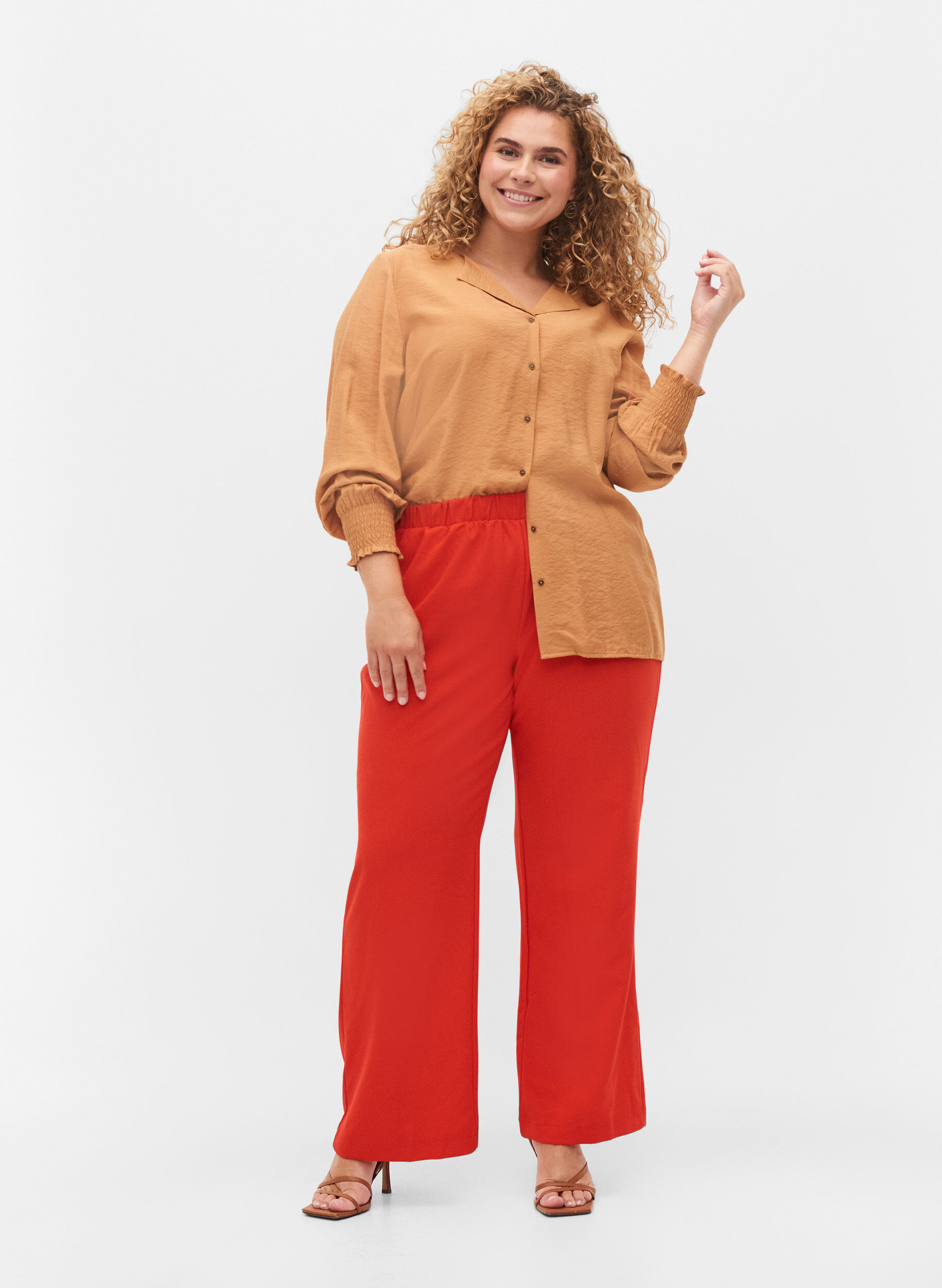 Pantalon &eacute;vas&eacute; avec taille &eacute;lastiqu&eacute;e, Rouge, Model