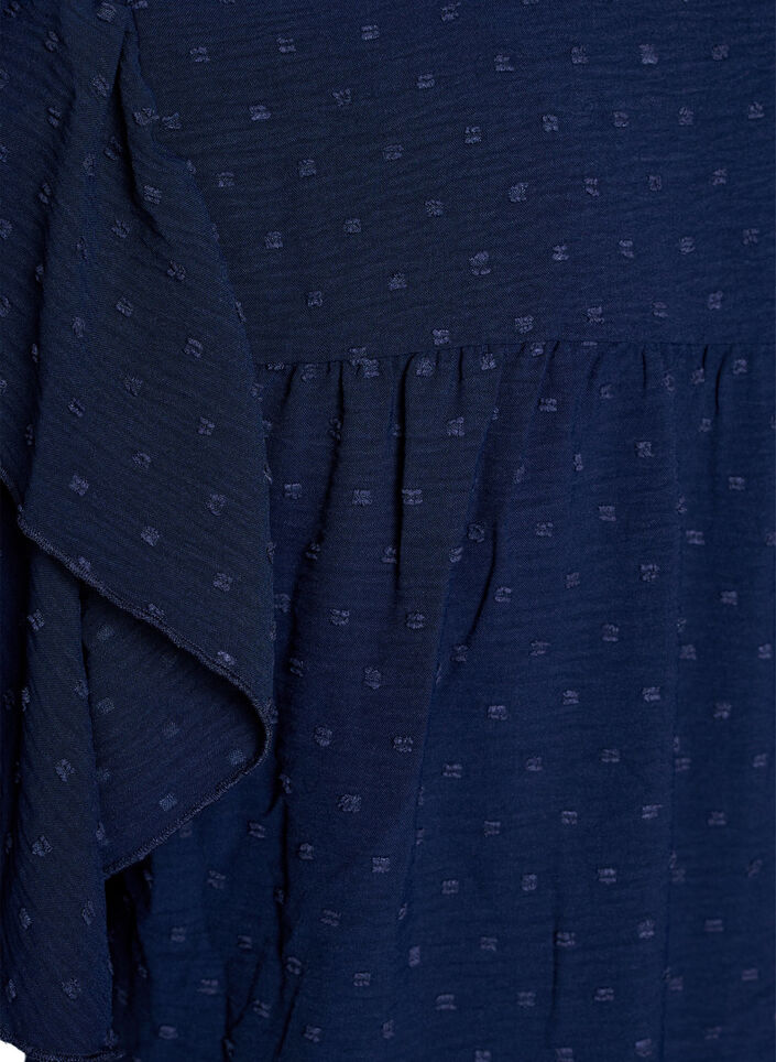 Robe courte à manches à volants et texture pointillée, Navy Blazer, Packshot image number 3