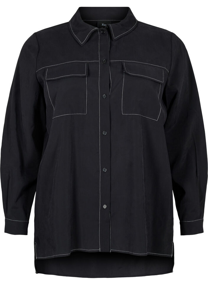 Chemise avec coutures contrastées, Black, Packshot image number 0