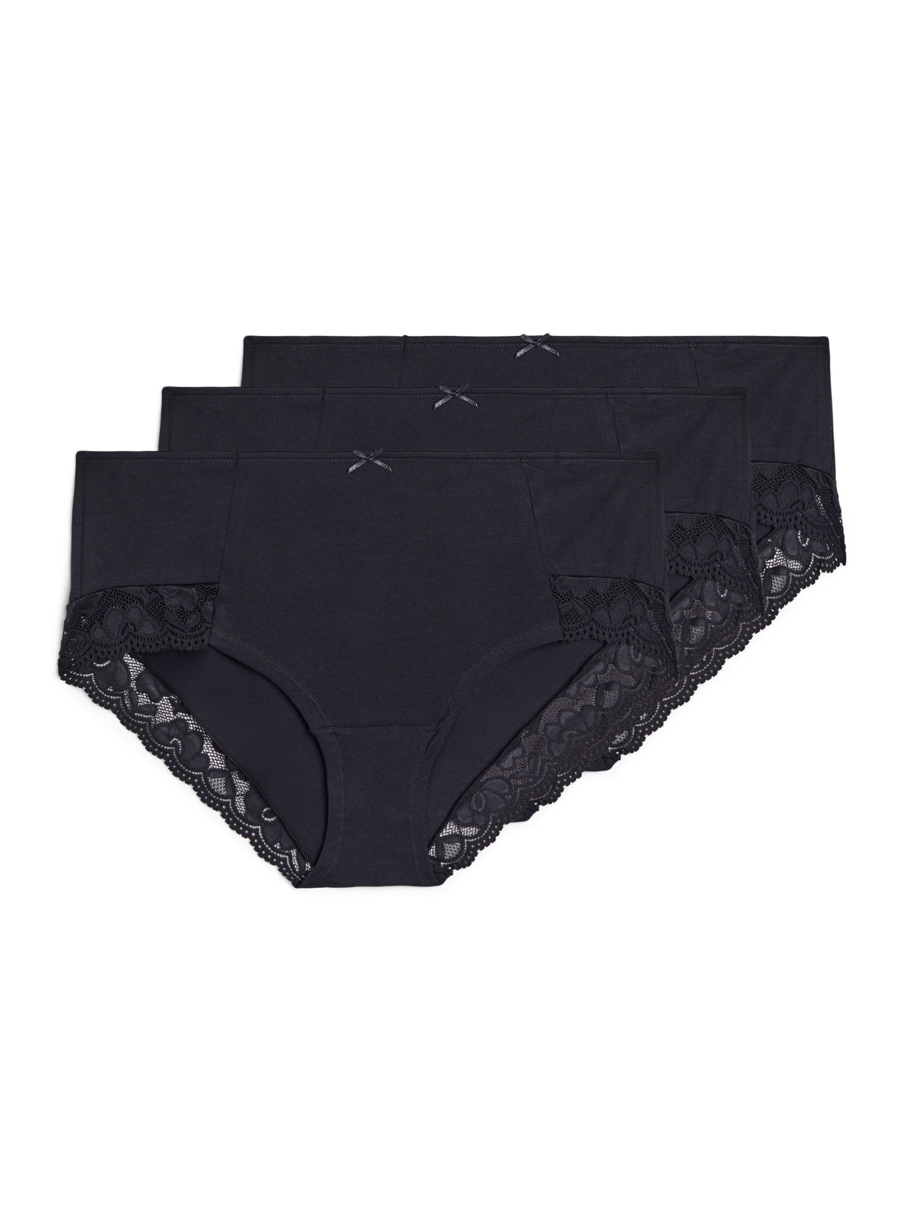 Zizzi Lot de 3 culottes taille haute avec bordure en dentelle, Noir, Packshot image number 0
