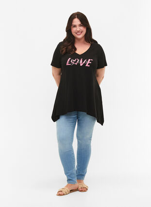 T-shirt en coton à manches courtes, Black LOVE, Model image number 2
