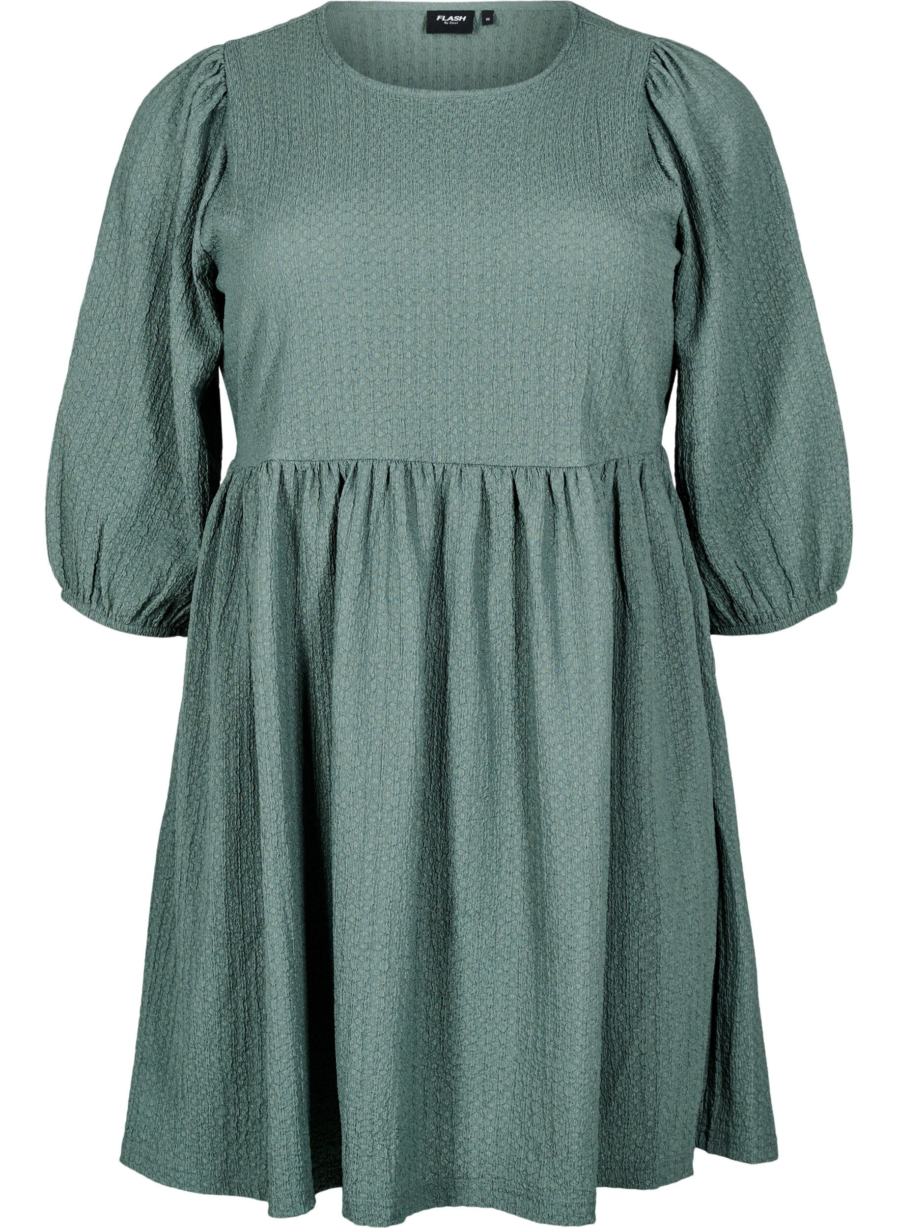 Zizzi FLASH - Robe courte avec texture et manches 3/4, Balsam Green, Packshot image number 0