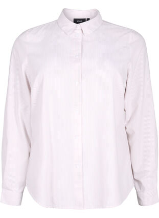 Chemise à manches longues en coton, White Taupe Stripe, Packshot image number 0