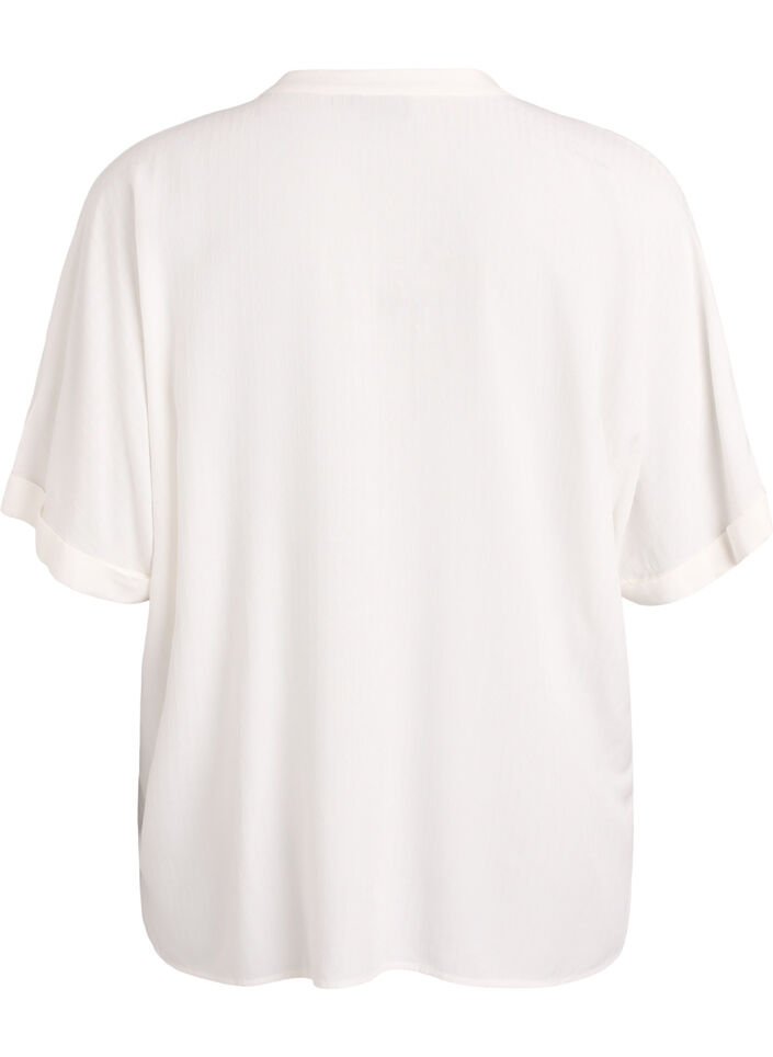 Chemise en viscose avec manches courtes et d&eacute;tail fronc&eacute;, Vanille, Packshot image number 1