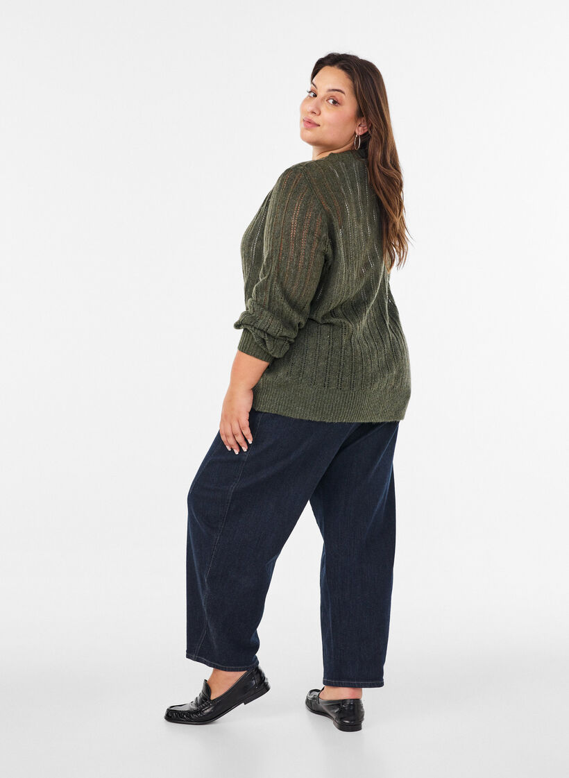 Cardigan en maille ajour&eacute;e, Vert, Model image number 2
