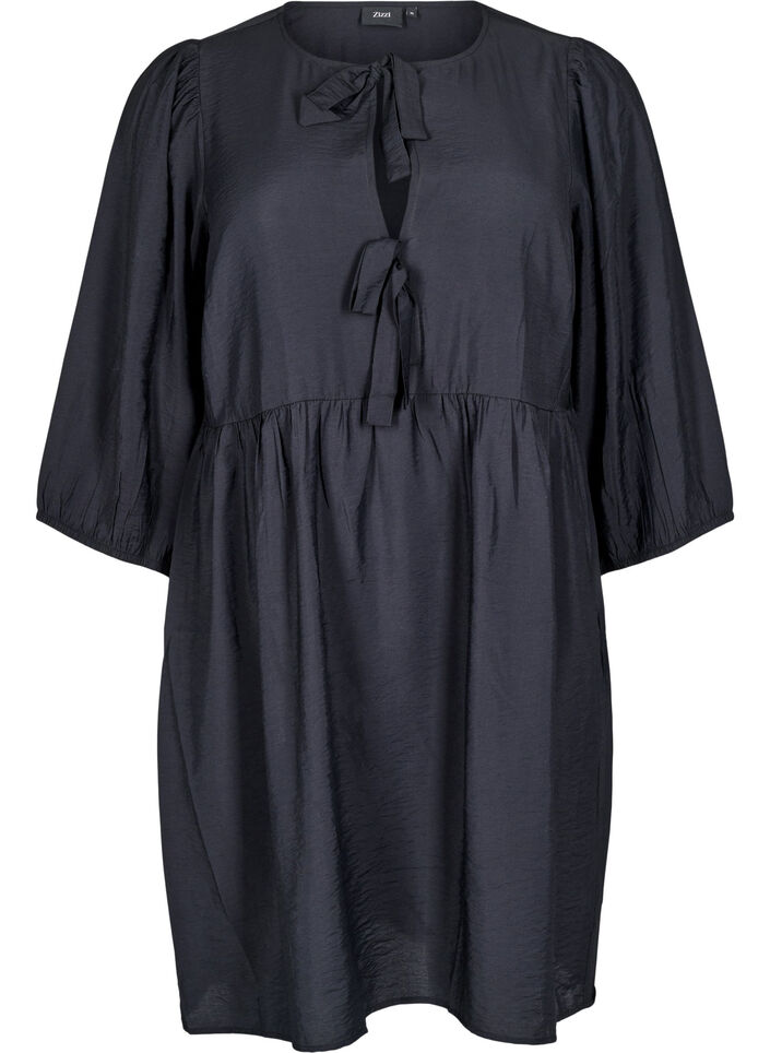 Robe avec décoration nœuds et manches 3/4, Black, Packshot image number 0