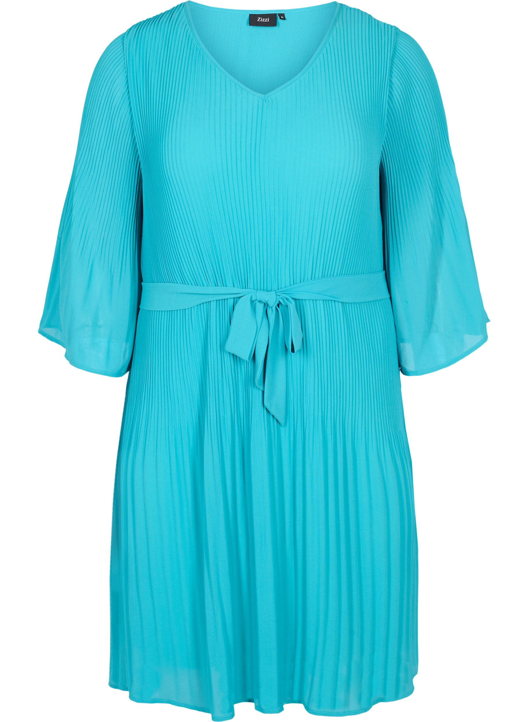 Zizzi Robe pliss&eacute;e &agrave; manches 3/4, Turquoise, Packshot image number 0