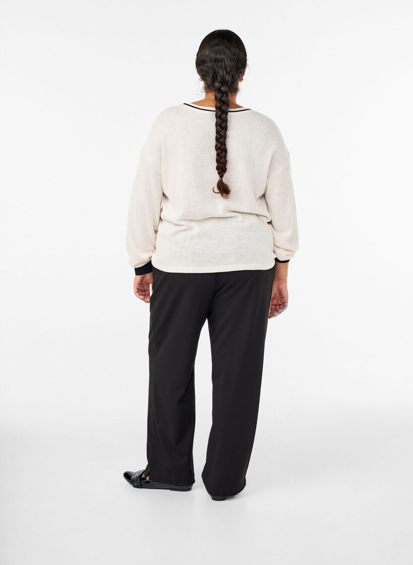 Pantalon taille haute avec ceinture élastique à l'arrière, Noir, Model image number 1